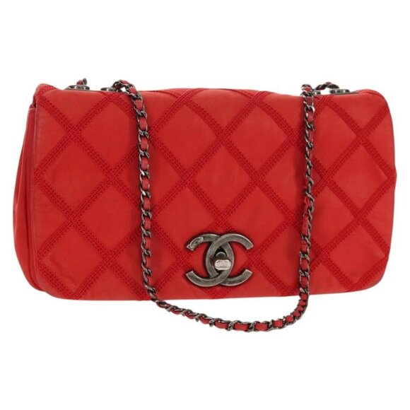 CHANEL Handbags - CHANEL Wild Stitch Chain Shoulder Bag Leather Red CC Auth 128522M